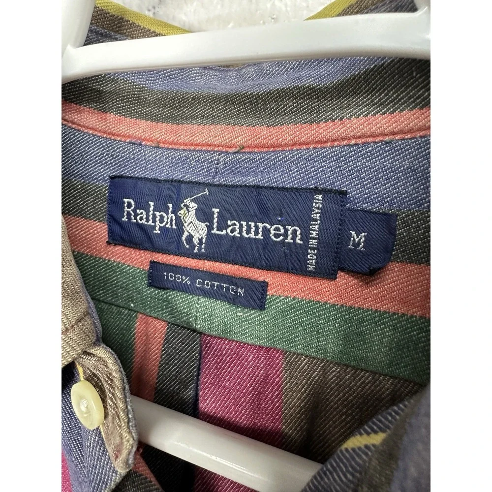 VTG 90s Ralph Lauren Colorful Rainbow Strip Long Sleeve Button Shirt / Men's Med